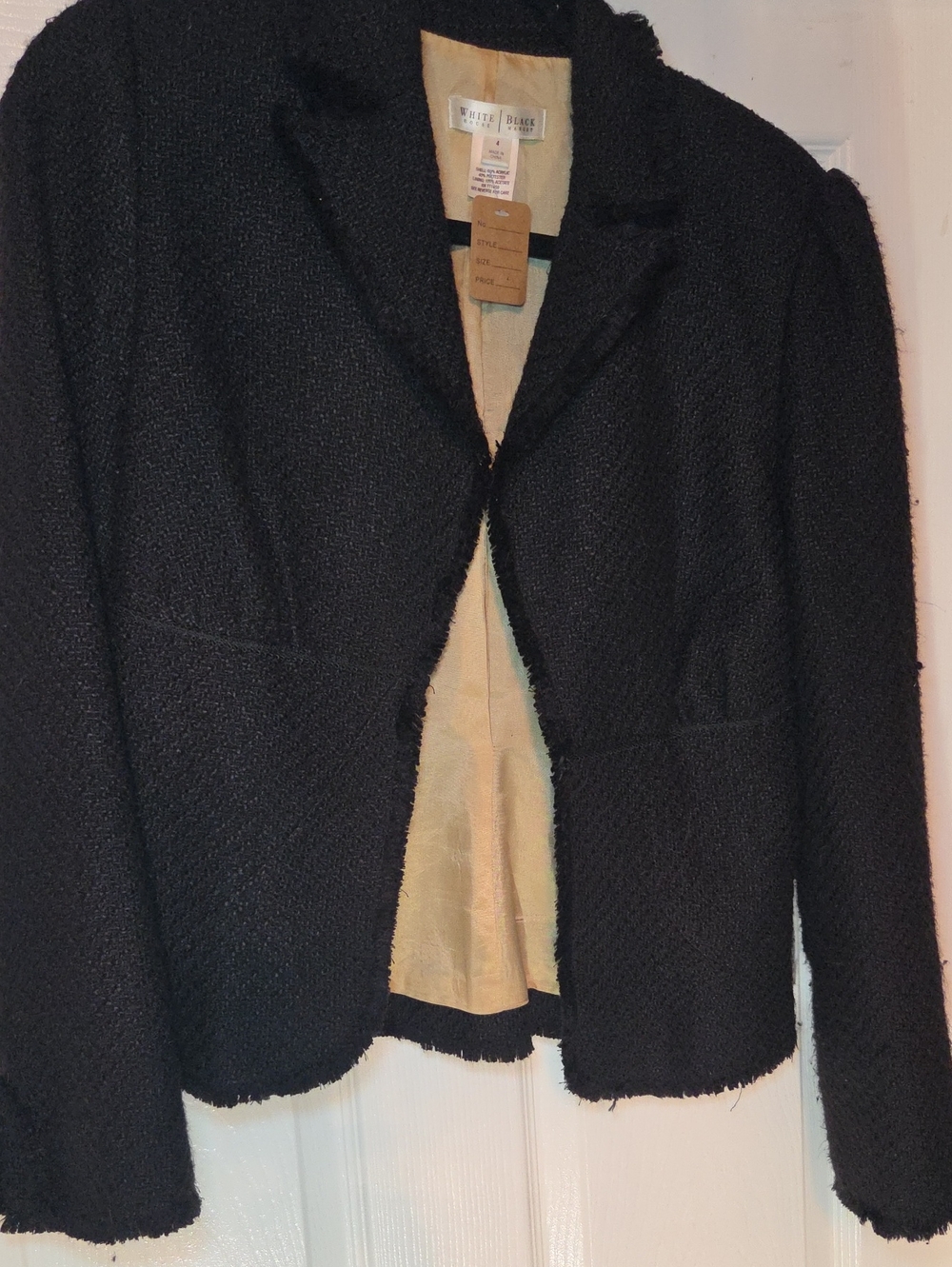 White House Black Market Black Textured Tweed Open Blazer